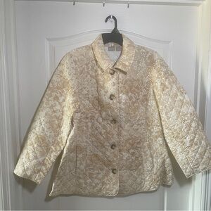 NWT Chico's Quilted Lace Print Jacket sz 4 20/22 Button Up  Beige White Pockets